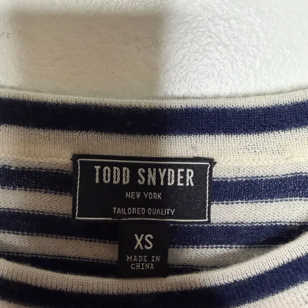 Todd Snyder Premium Cashmere Pocket Tee Sweater Blue and White Stripe Mens XS - Picture 2 of 7